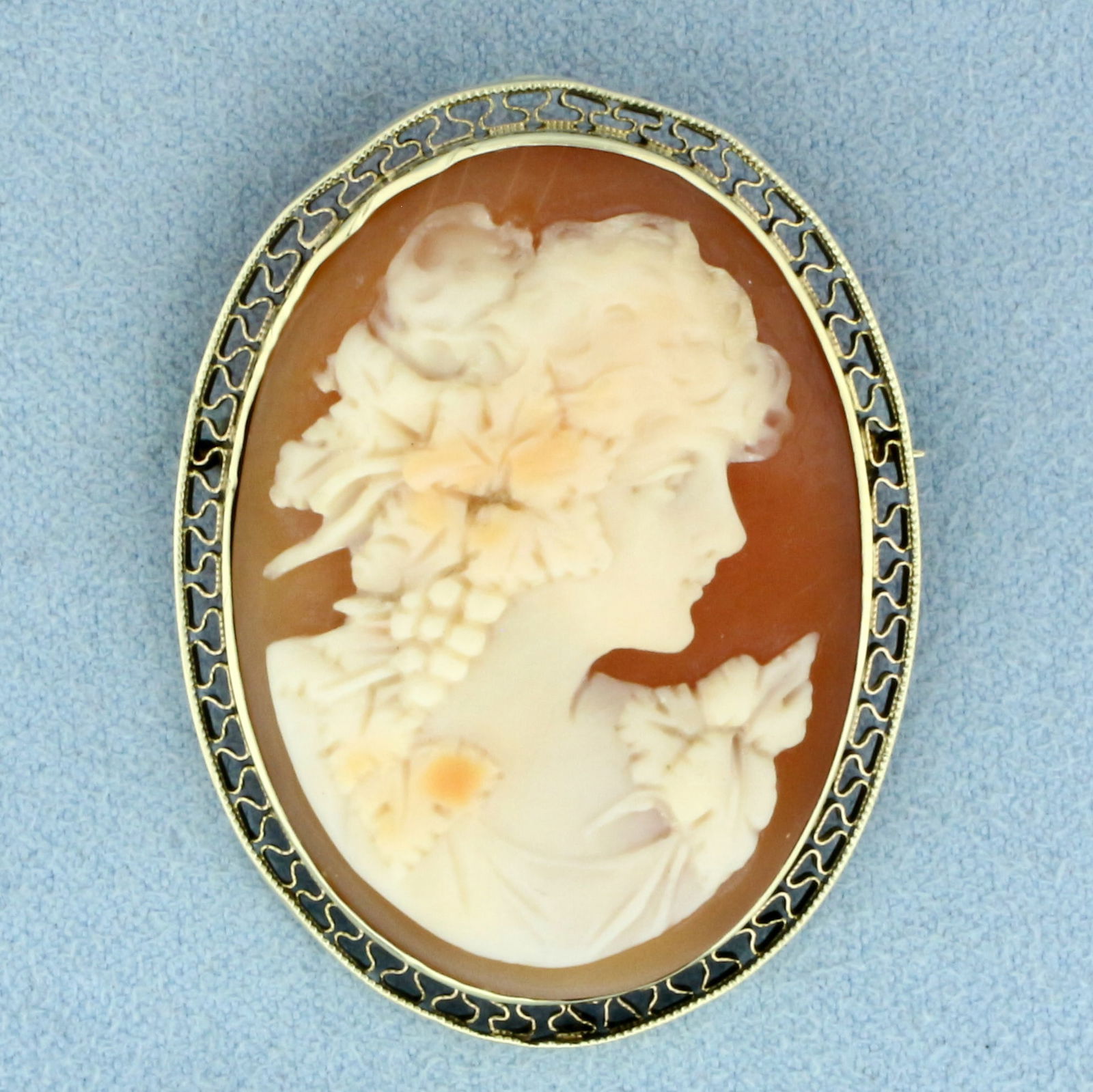 Vintage Carved Shell Cameo Brooch Pin in 14k Yellow Gold (1 of 2)