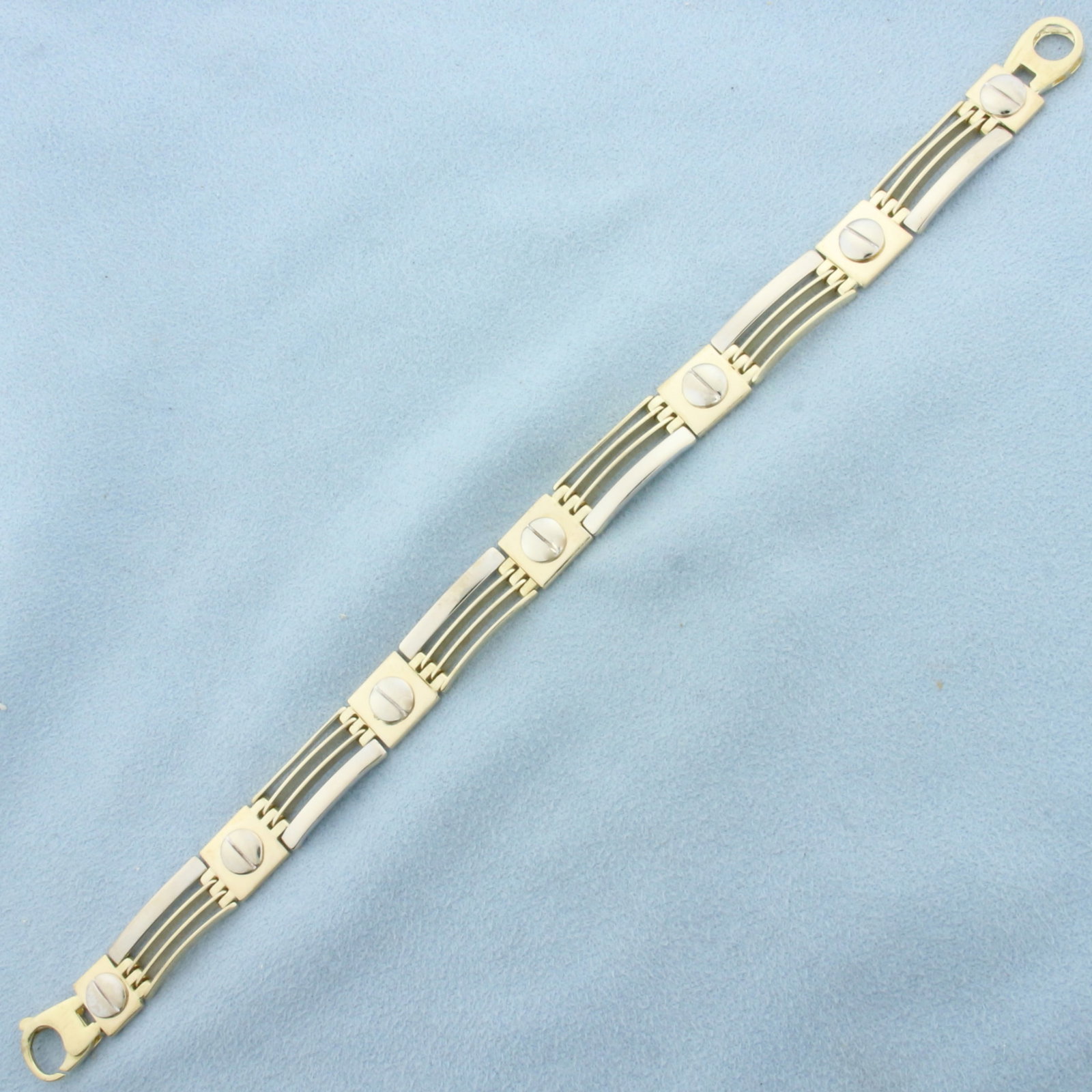 Men's Screw and Bar Link Bracelet in 14k Yellow and White Gold (1 of 2)