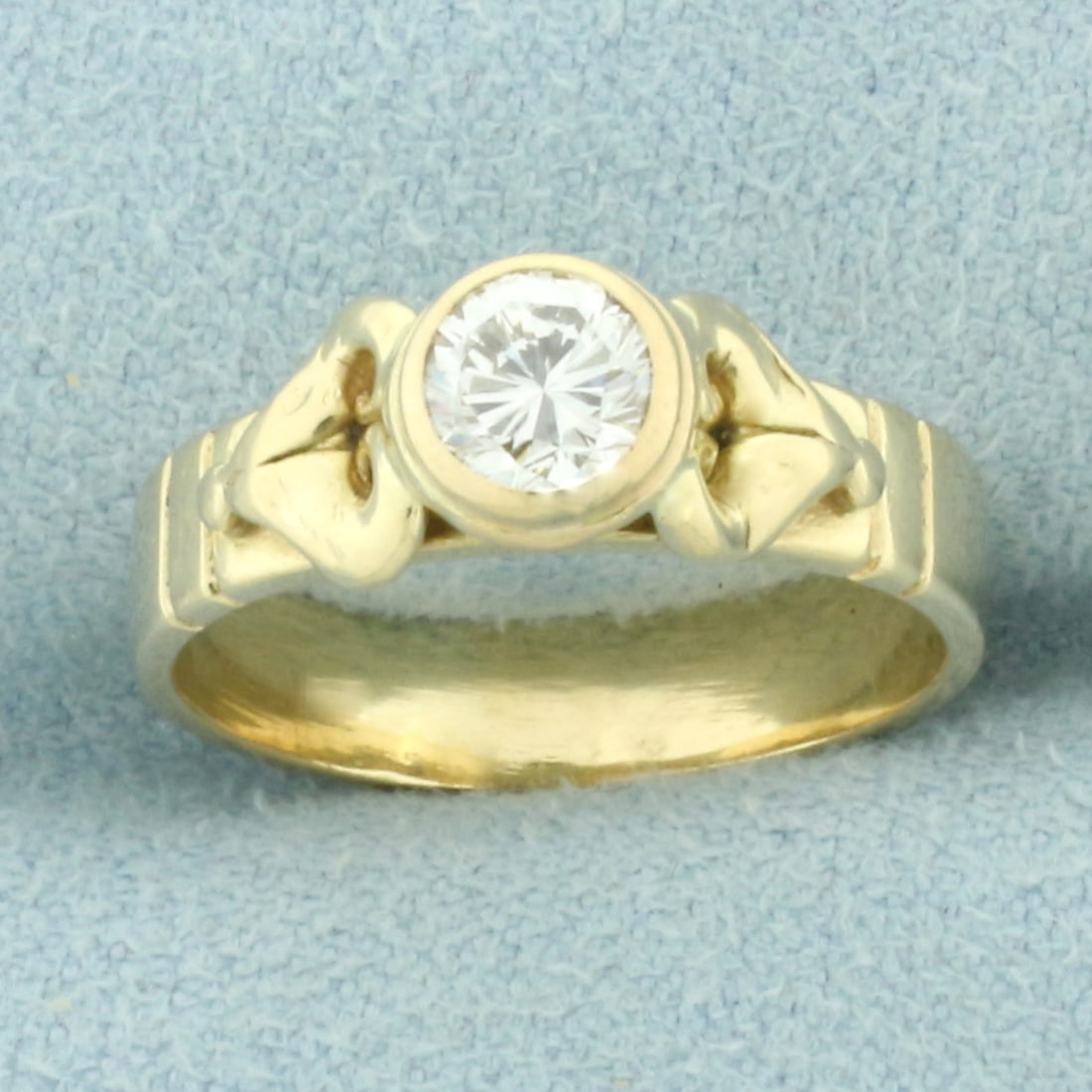 Diamond Solitaire Ring in 14k Yellow Gold: In 14k Yellow Gold. Contains one high quality 1/2ct round brilliant diamond, VS clarity/H color. Size 6.25. 4.2g.