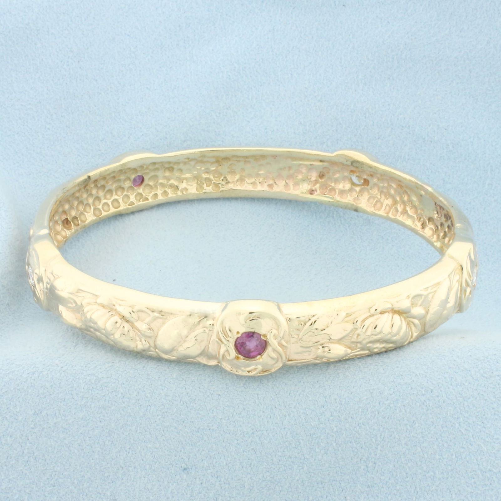 Hawaiian Ruby and Diamond Heavy Bangle Bracelet in 14k Yellow Gold (1 of 5)