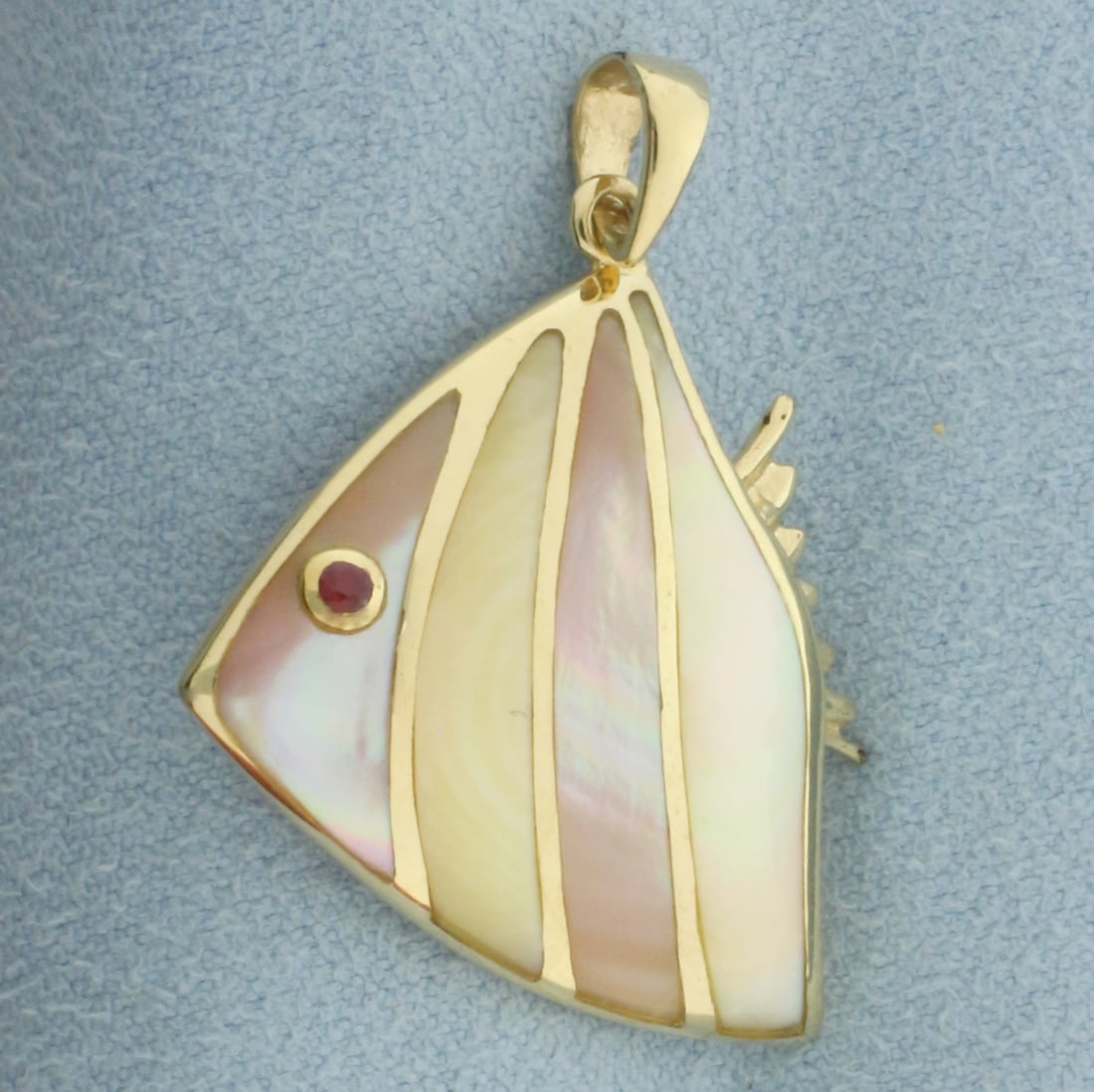Angelfish Pendant with Mother of Pearl Inlay and Ruby Eye in 14k Yellow Gold (1 of 2)