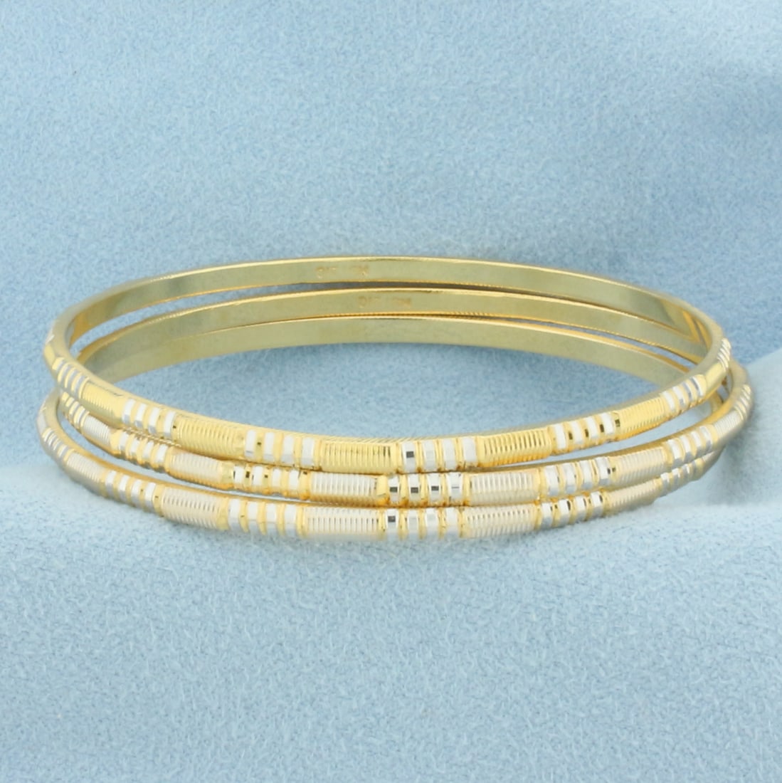 Two Tone Stacking Bangle Bracelets Set of 3 in 21k Yellow & White Gold (1 of 4)