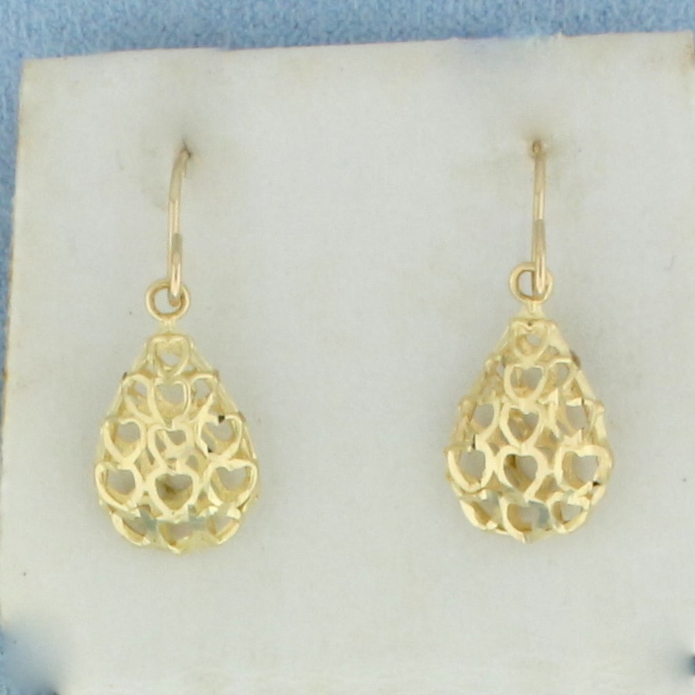 Filigree Teardrop Dangle Earrings in 10k Yellow Gold (1 of 2)