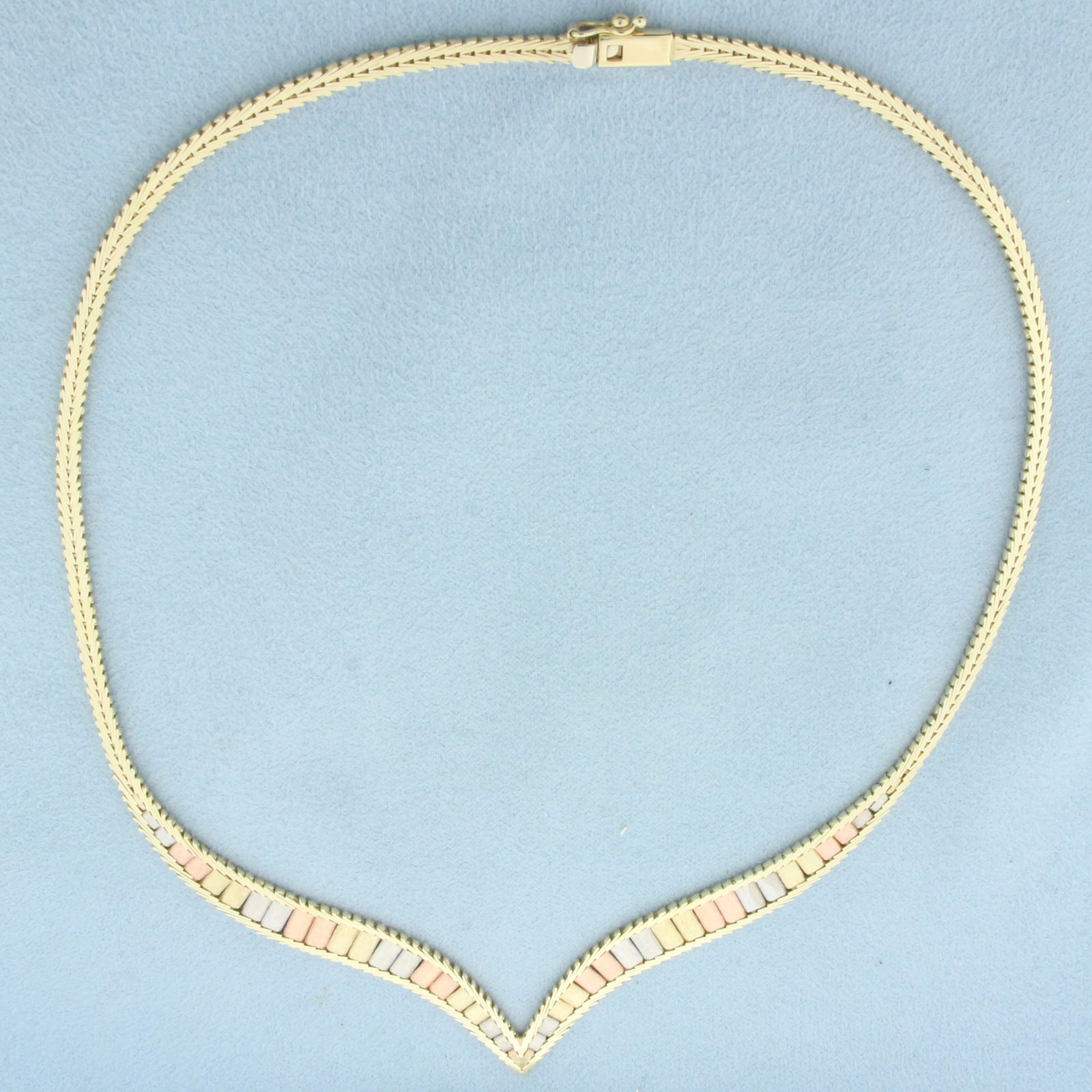 16 Inch Italian Tri-Color Gold V Choker Necklace in 14k Yellow, White, and Rose Gold (1 of 2)