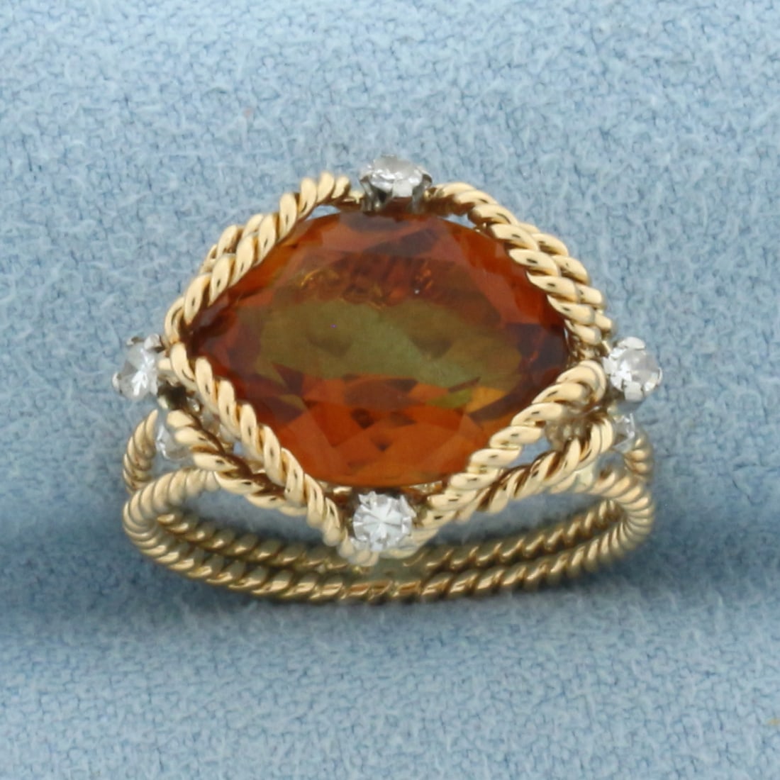 Citrine and Diamond Rope Design Ring in 18k Yellow Gold (1 of 4)