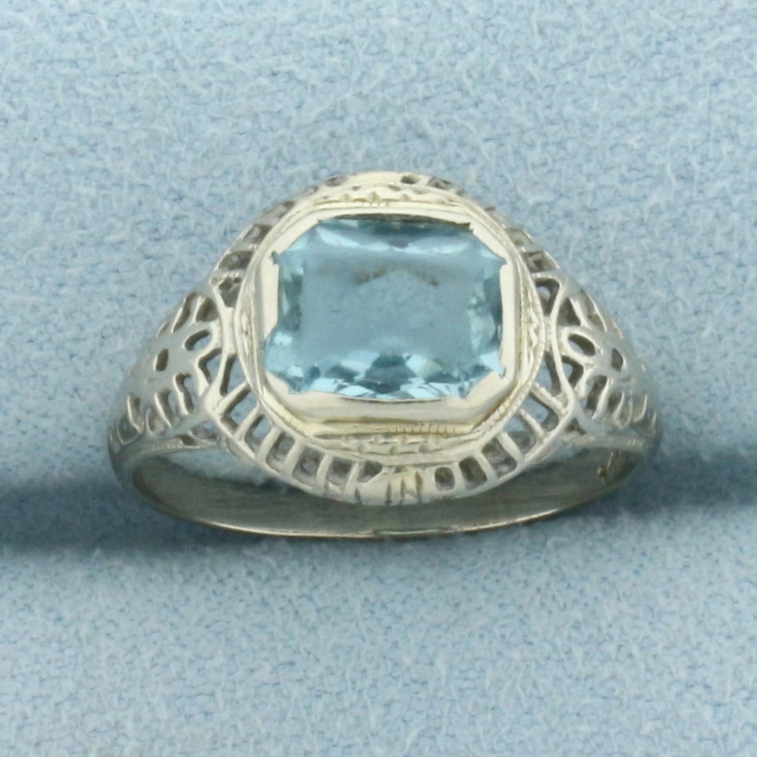 Antique Filigree Art Deco Aquamarine Ring in 14k White Gold (1 of 4)