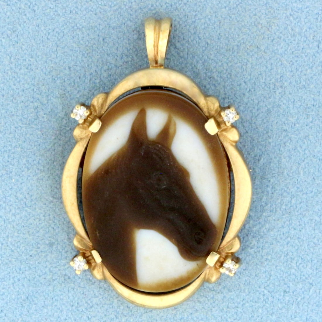 Diamond Horse Cameo Pendant or Brooch in 10k Yellow Gold (1 of 2)