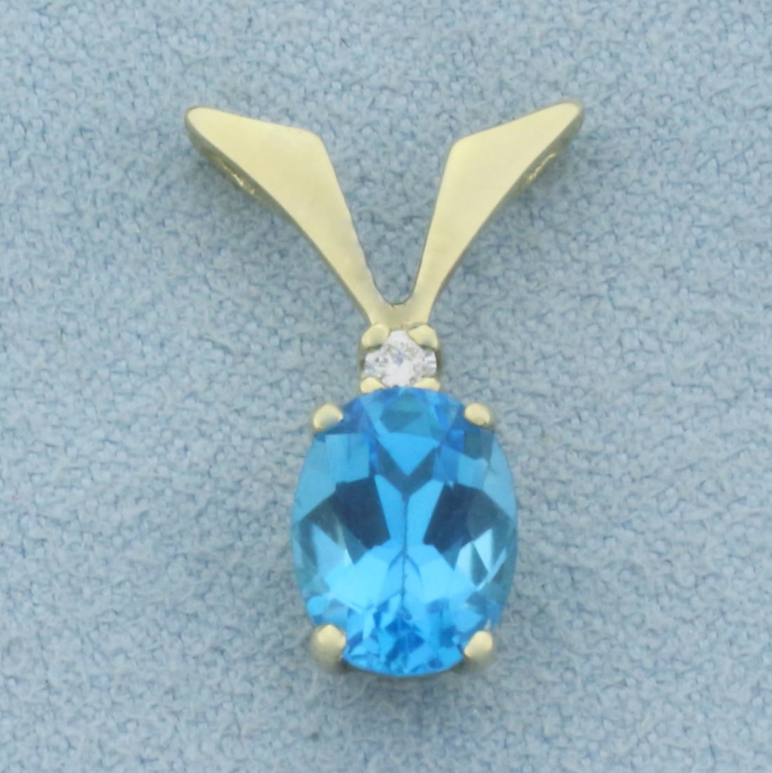 Swiss Blue Topaz and Diamond Pendant in 14k Yellow Gold (1 of 2)