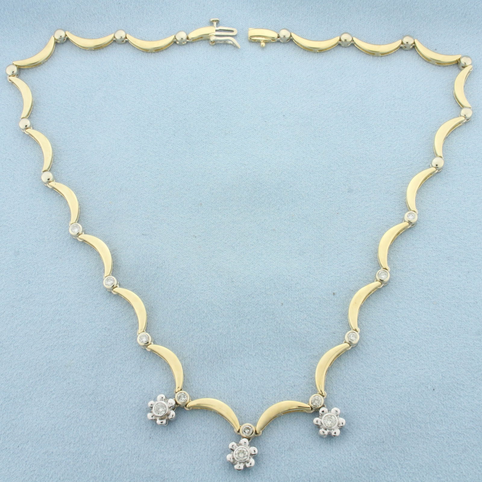 Unique Diamond Station Necklace in 14k Yellow Gold (1 of 2)