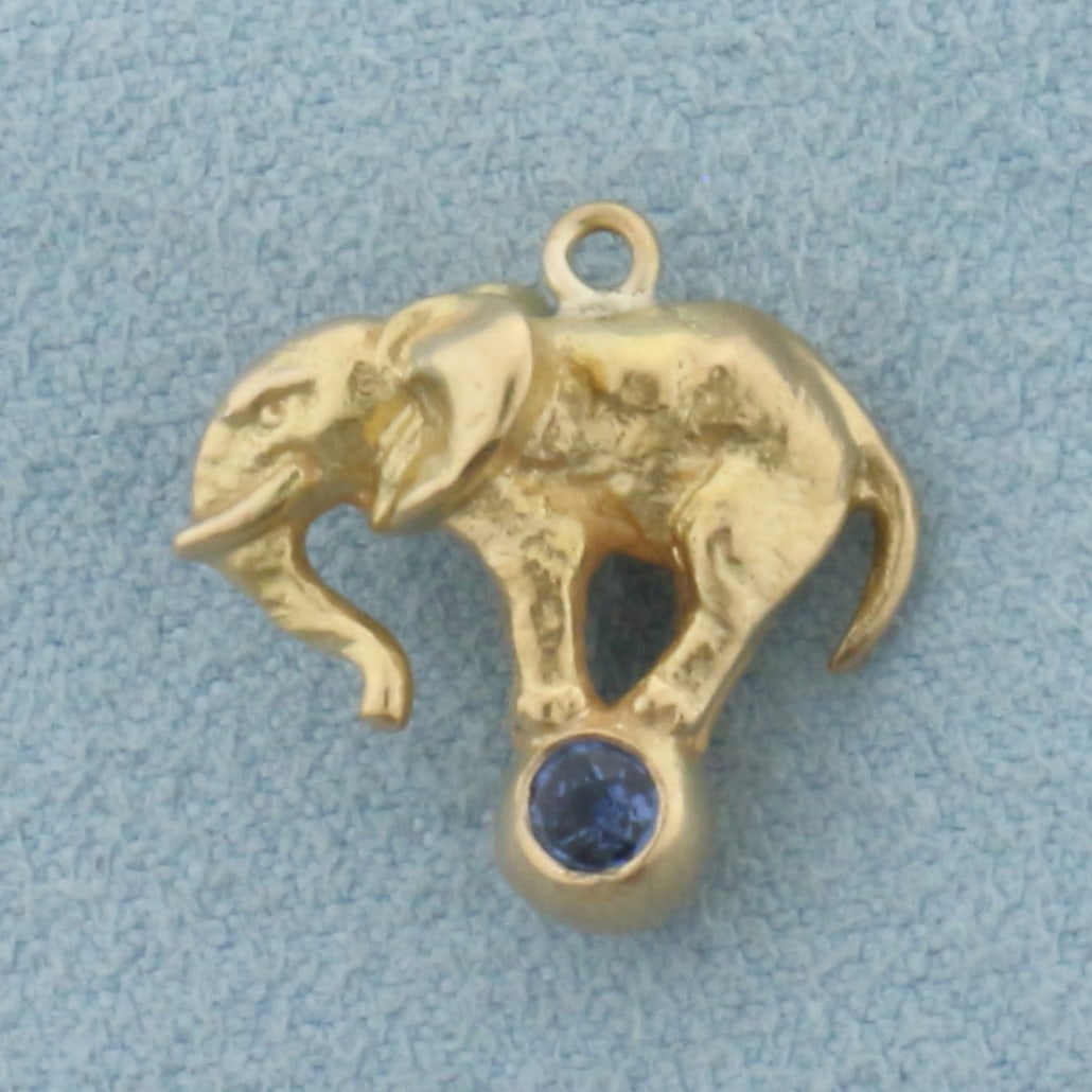 3D Sapphire Elephant Charm in 14k Yellow Gold (1 of 2)