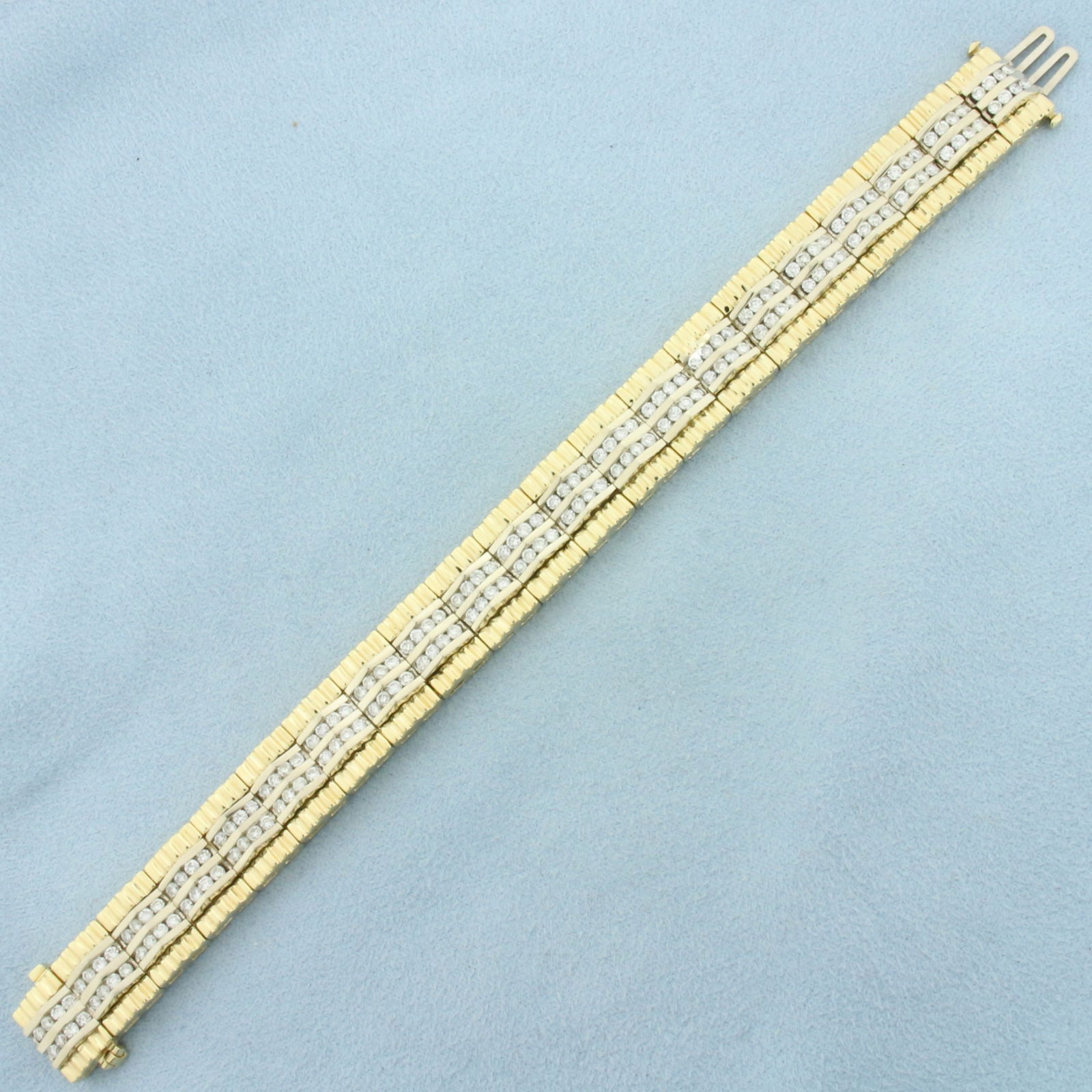 Diamond Two Tone Tread Design Statement Bracelet in 14k Yellow Gold (1 of 4)