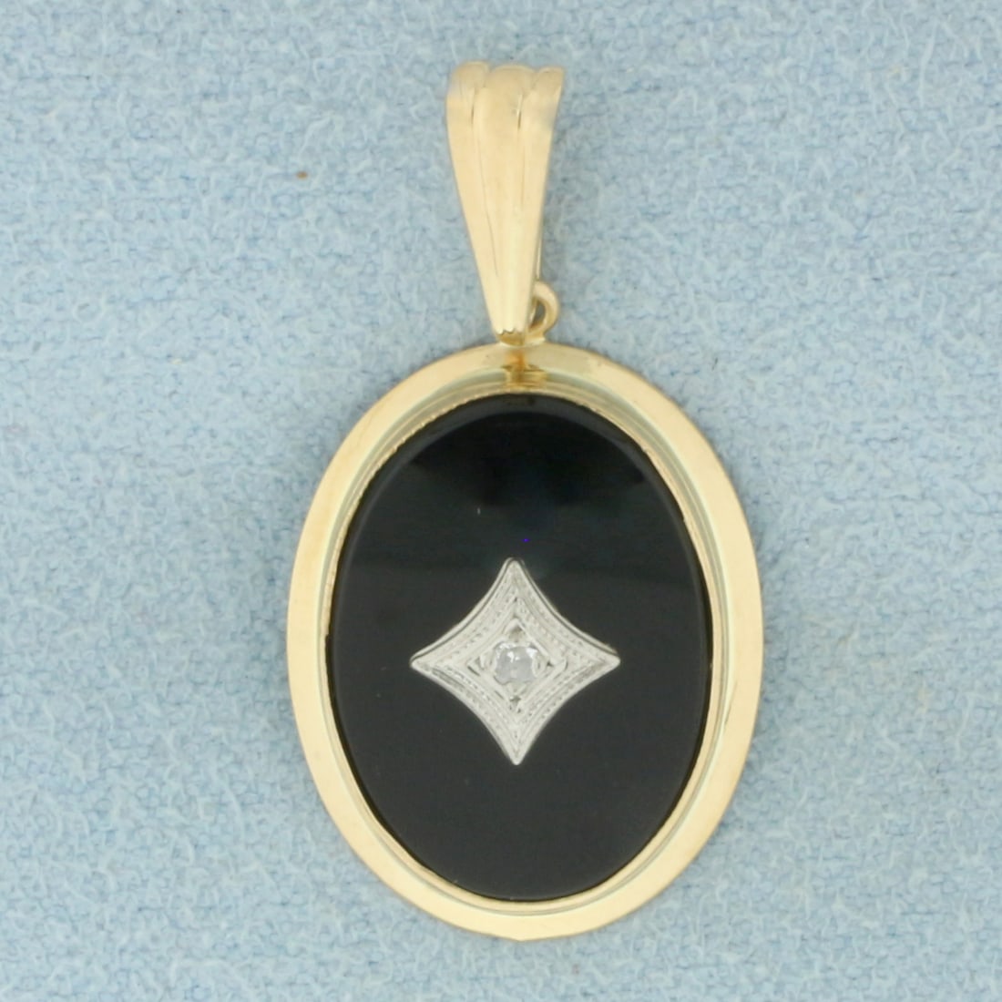 Vintage Onyx and Diamond Pendant in 10k Yellow Gold (1 of 3)