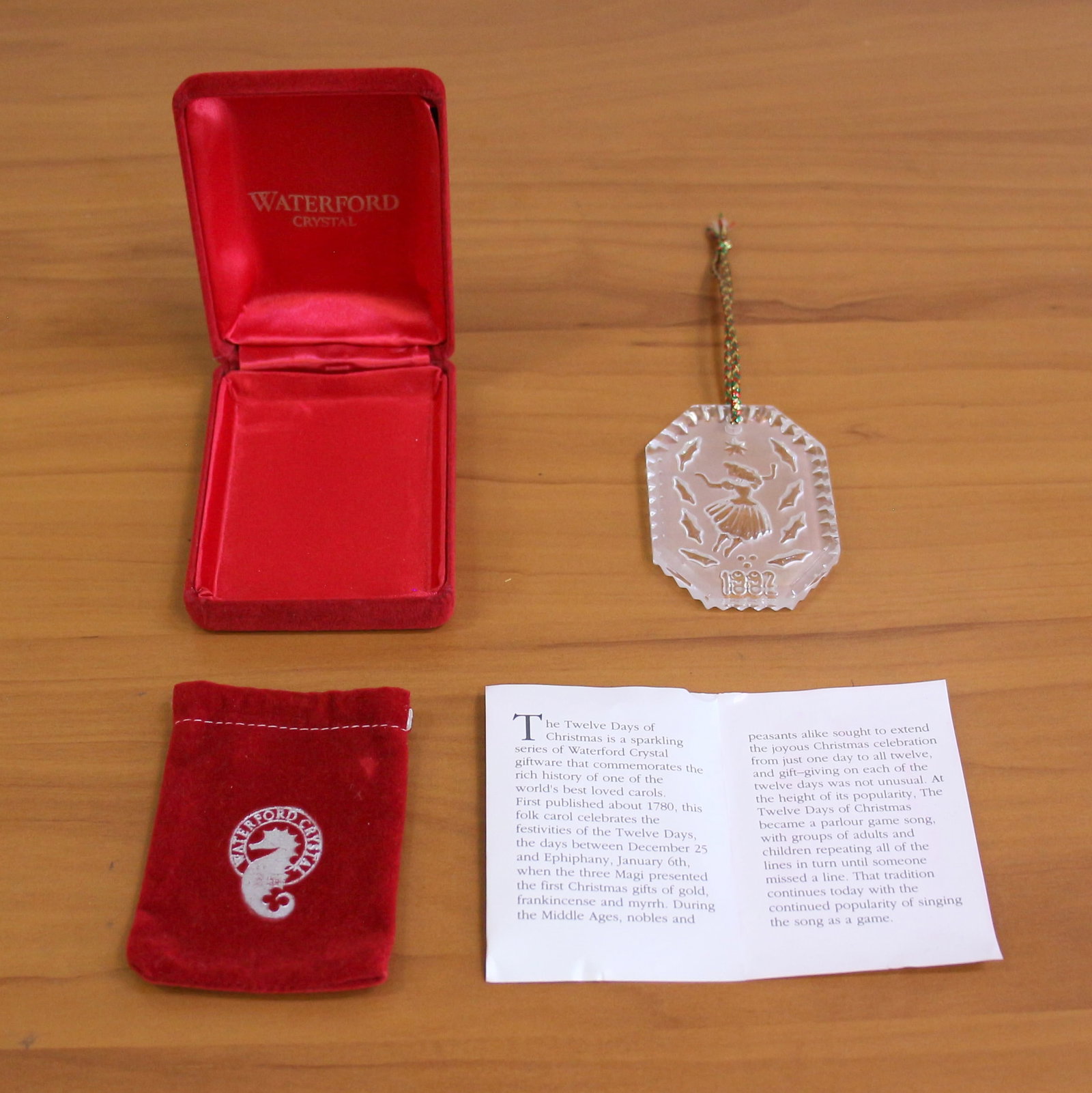 Waterford Crystal 1992 Twelve Days of Christmas Ornament: Nine Ladies Dancing. Original box, pouch, and papers included.
