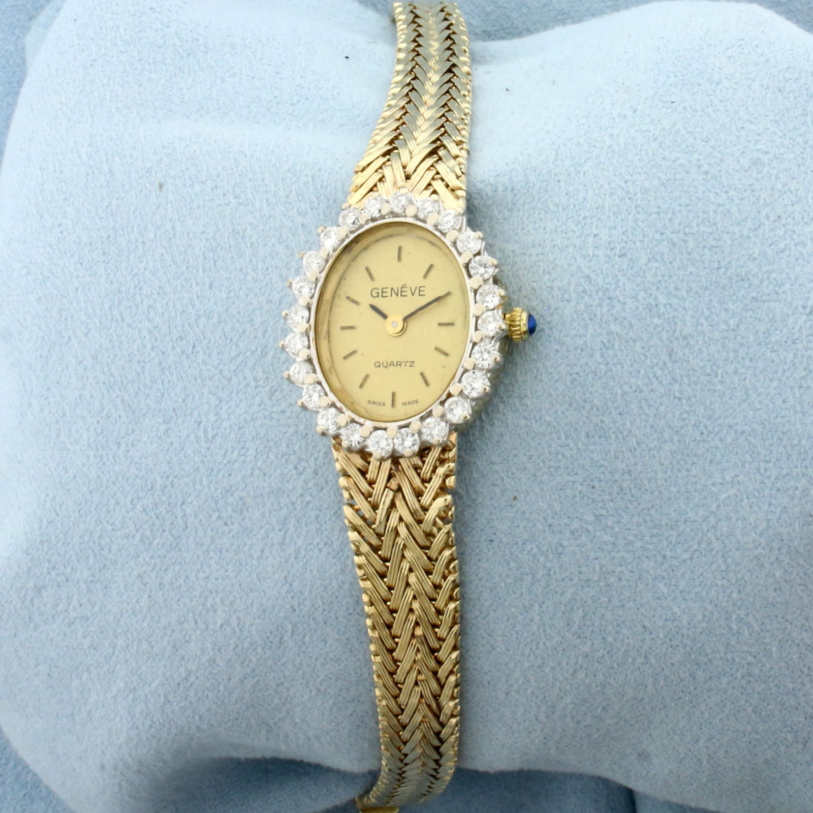 Ladies Geneve Diamond Swiss Watch in Solid 14k Yellow Gold (1 of 5)