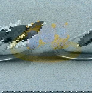 Sapphire and Diamond Ring in 14k Yellow Gold: In 14k Yellow Gold. Contains three high quality natural AAA quality Sapphire gemstones, 1ct TW, with very intense color and excellent clarity. Also contains six .01ct diamonds, SI clarity/G color. Siz