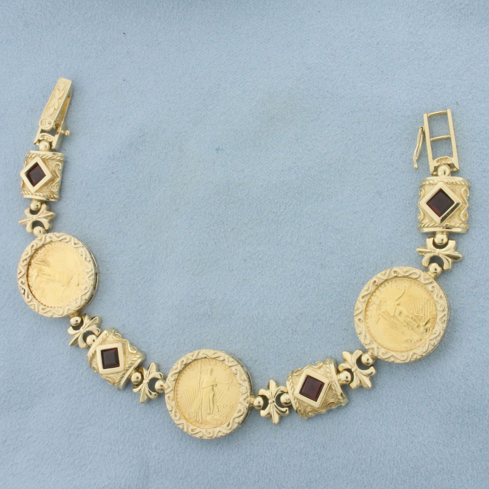 Gold Eagle Bullion Coin and Garnet Bracelet in 14k Yellow Gold (1 of 3)