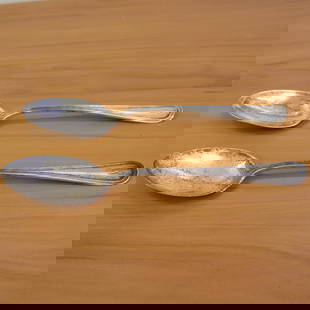 Set Of Two Watson Sterling Silver Serving Spoons: .925 sterling silver. 8 3/8 inches long. Faint "P" monogram. 119.9g.