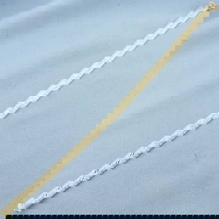 Italian Diamond Etched Omega Bracelet in 14k Yellow Gold: In 14k Yellow Gold. 7 7/8 inches long. 5.7mm wide. Italian made. Slide clasp with safety latch. 14.6g.