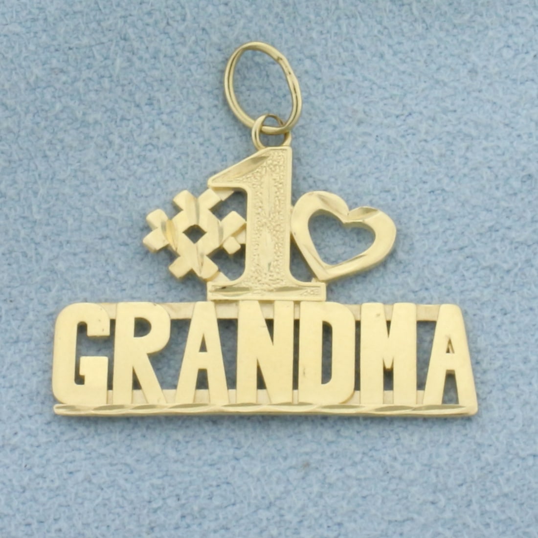 Diamond Cut #1 Grandma Charm in 14k Yellow Gold: In 14k Yellow Gold. 7/8 inch long. 7/8 inch wide including jump ring. 1.1g.