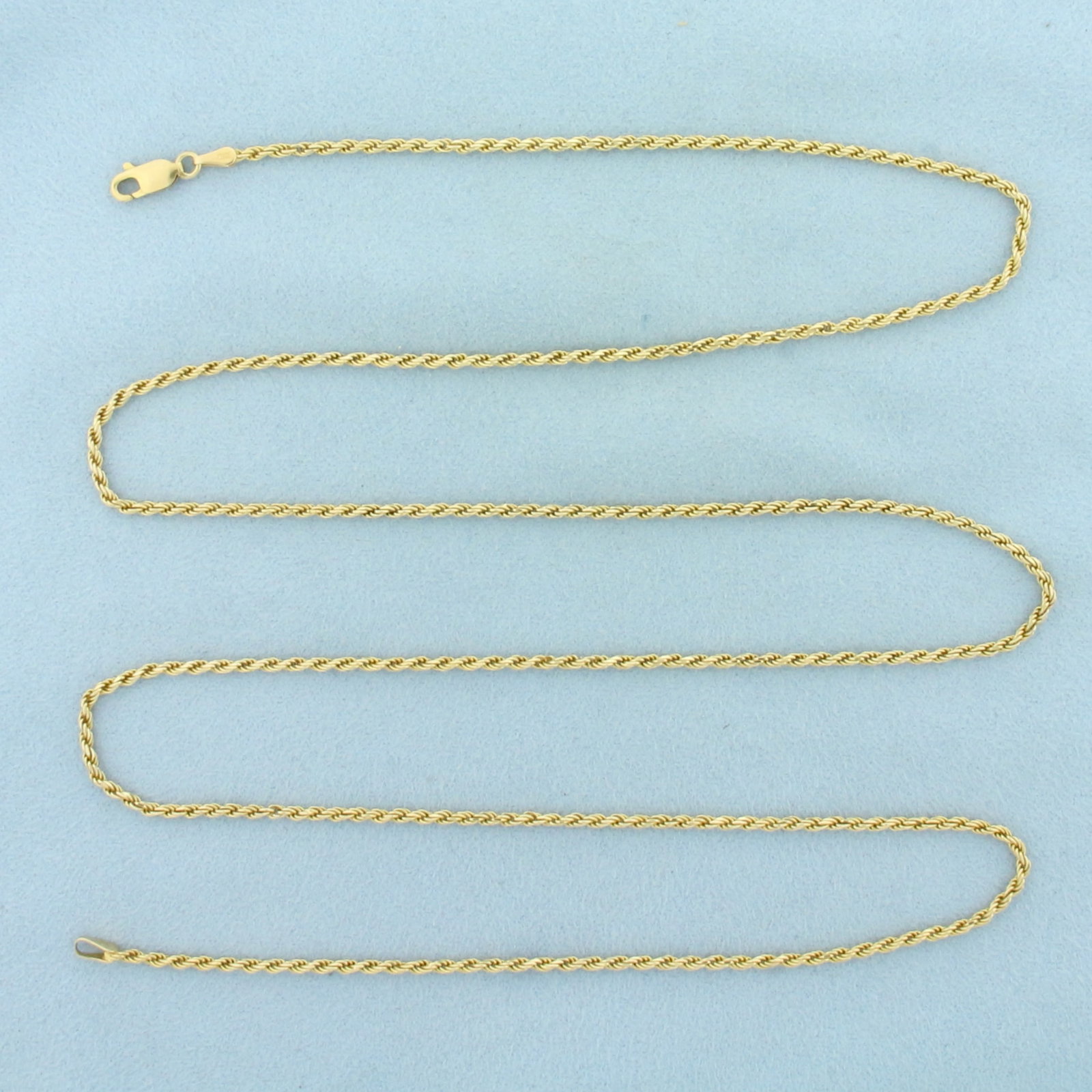 31 Inch Italian Rope Link Chain Necklace in 14k Yellow Gold: In 14k Yellow Gold. 31 inches long. 1.6mm wide. Italian made. Lobster clasp. 11.0g.