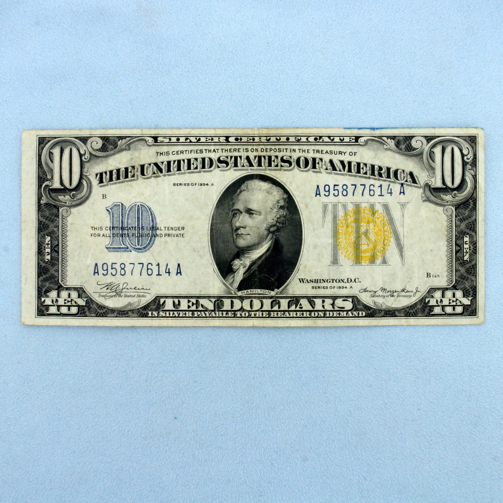 1934 $10 Silver Certificate Yellow Seal Federal Reserve Note Bill Crisp Uncirculated: One Bill. Condition as shown in picture.