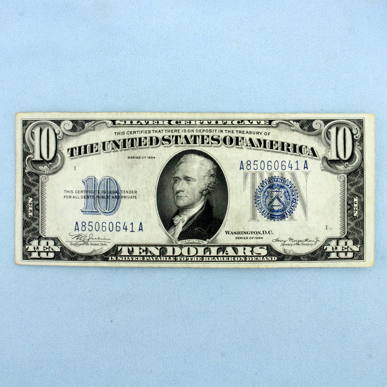 1934 $10 Silver Certificate Blue Seal Federal Reserve Note Bill Crisp Uncirculated: One Bill. Condition as shown in picture.