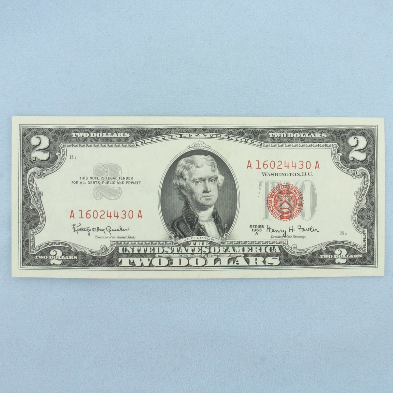 1953 or 1963 $2 Red Seal Federal Reserve Note Bill Crisp Uncirculated: One Bill. Condition as shown in picture.