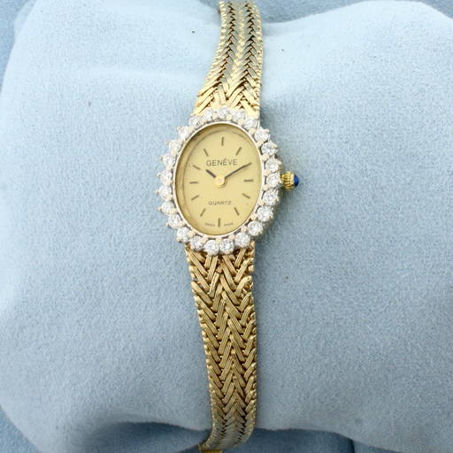 Vintage Ladies Geneve Rope Oval Dial Watch In Solid 14k Yellow Gold