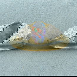 Antique Black Opal and Old European Cut Diamond Ring in 18k Yellow Gold