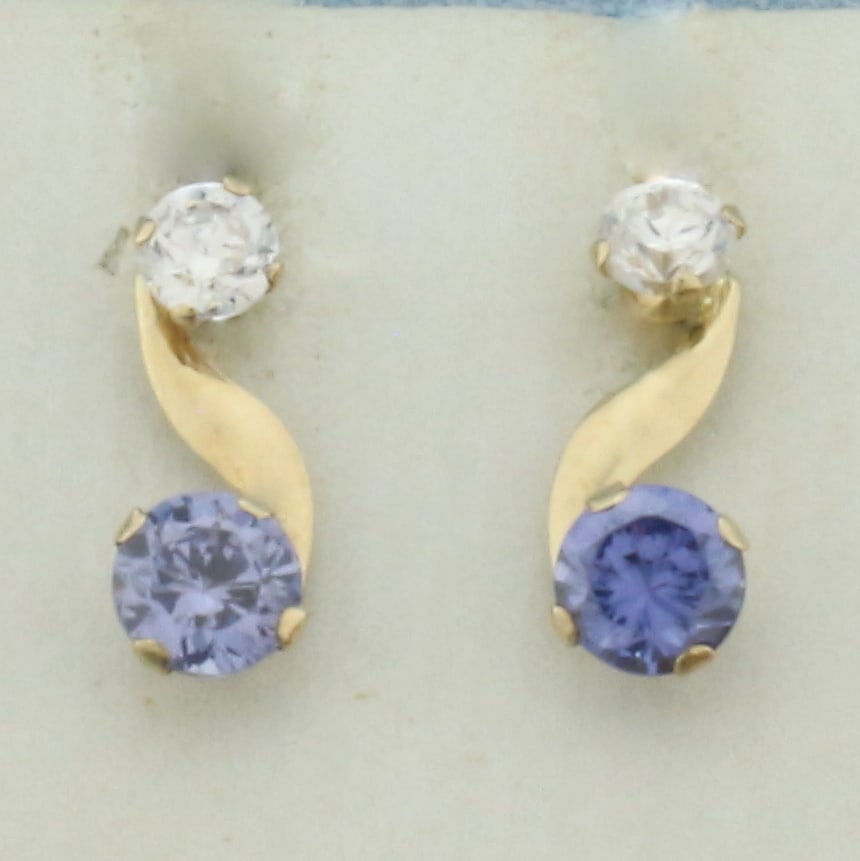 Sapphire Drop Earrings in 10k Yellow Gold: In 10k Yellow Gold. Contains two 4mm Blue and two 3mm white high quality Sapphire gemstones with excellent clarity. "Drop" is 3/8 inch long. Friction backs. .5g.