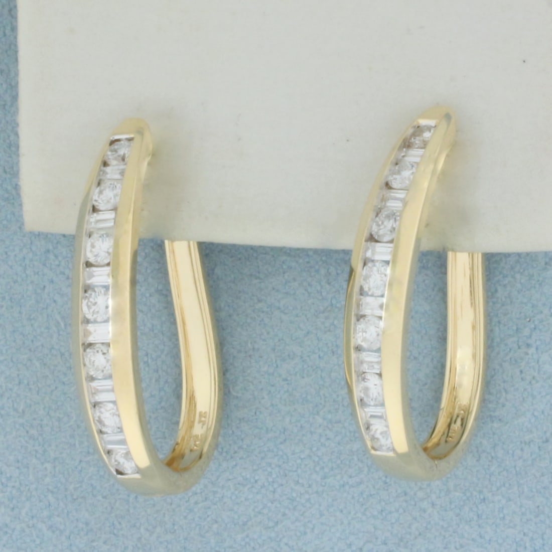 Baguette and Round Diamond Hoop Earrings in 14k Yellow Gold (1 of 2)