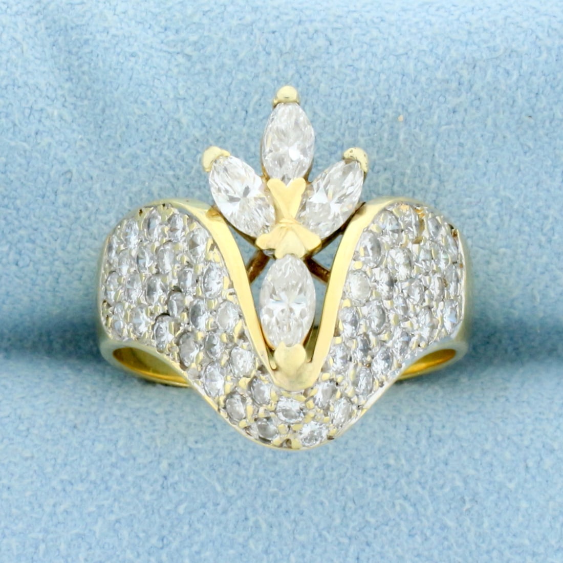 Designer Marquise and Round Diamond Ring in 14K Yellow Gold (1 of 4)