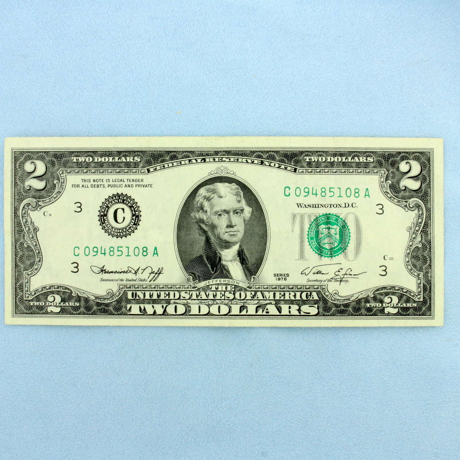 1976 $2 Green Seal Federal Reserve Note Bill Crisp Uncirculated: One Bill. Condition as shown in picture.