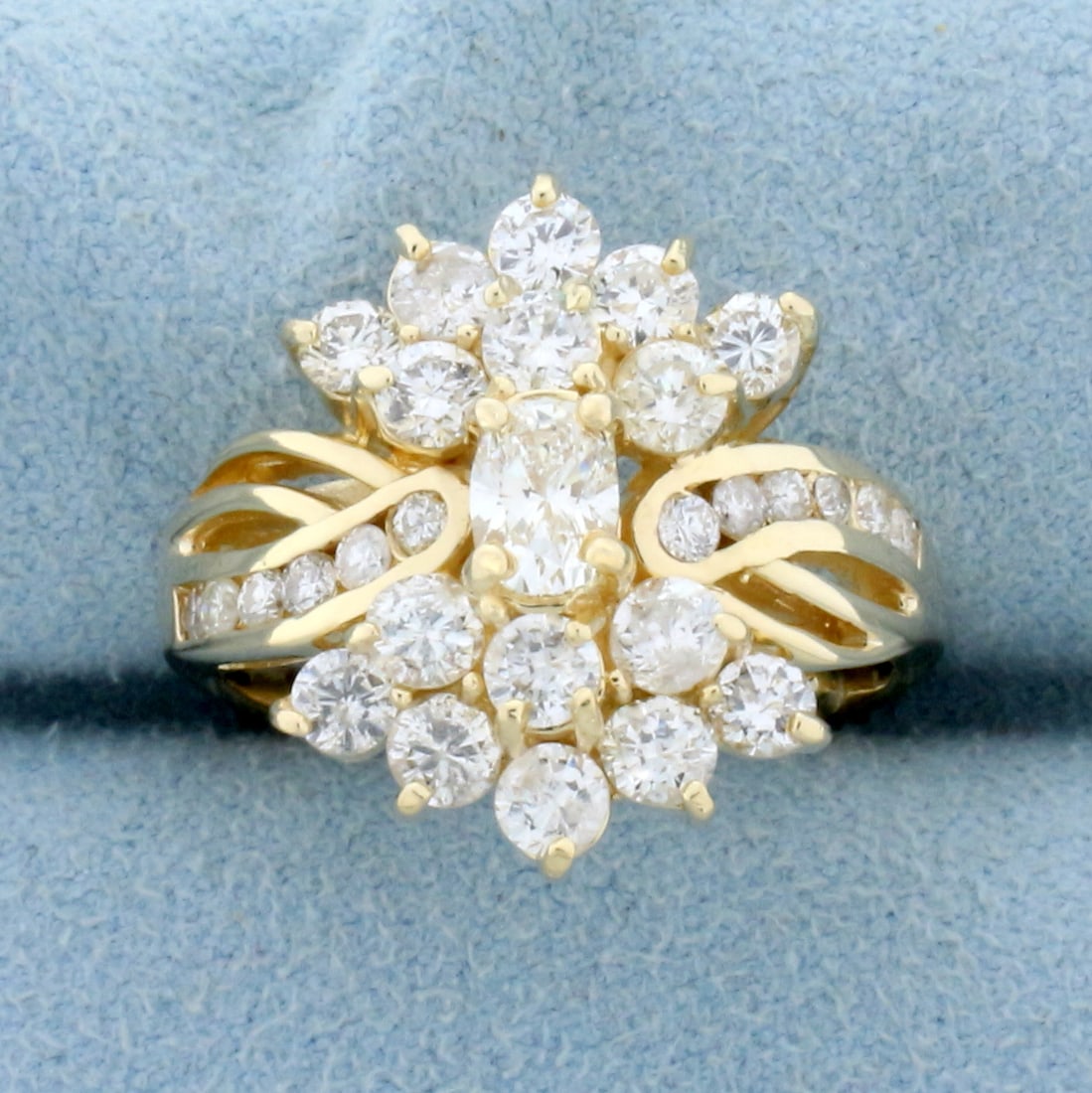 Vintage Oval and Round Diamond Cocktail Ring in 14k Yellow Gold (1 of 4)