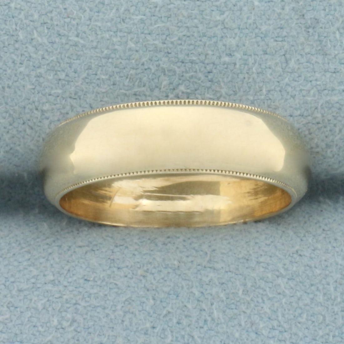 Milgrain Beaded Edge Wedding Band Ring in 14k Yellow Gold: In 14k yellow gold. 5.25mm wide. Size: 5.75. 4.4g.