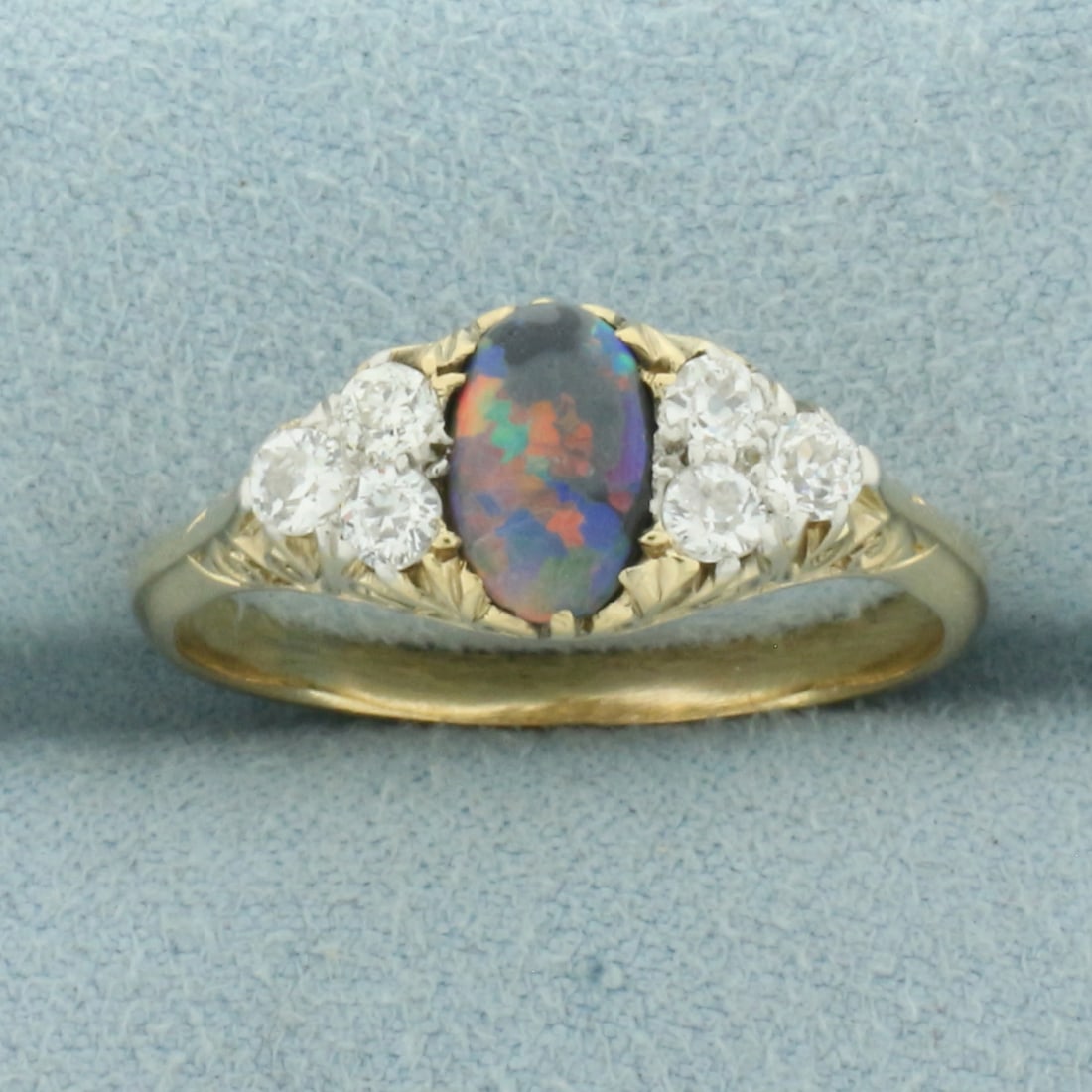 Antique Black Opal and Old European Cut Diamond Ring in 18k Yellow Gold (1 of 4)