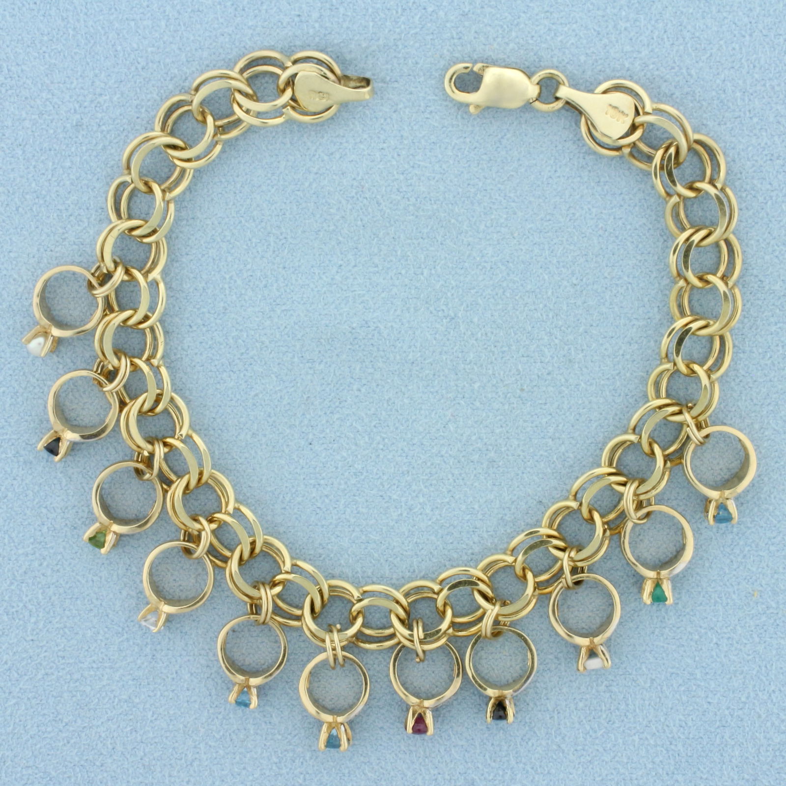 Unique Dangle Rings Charm Bracelet in 10k Yellow Gold (1 of 3)