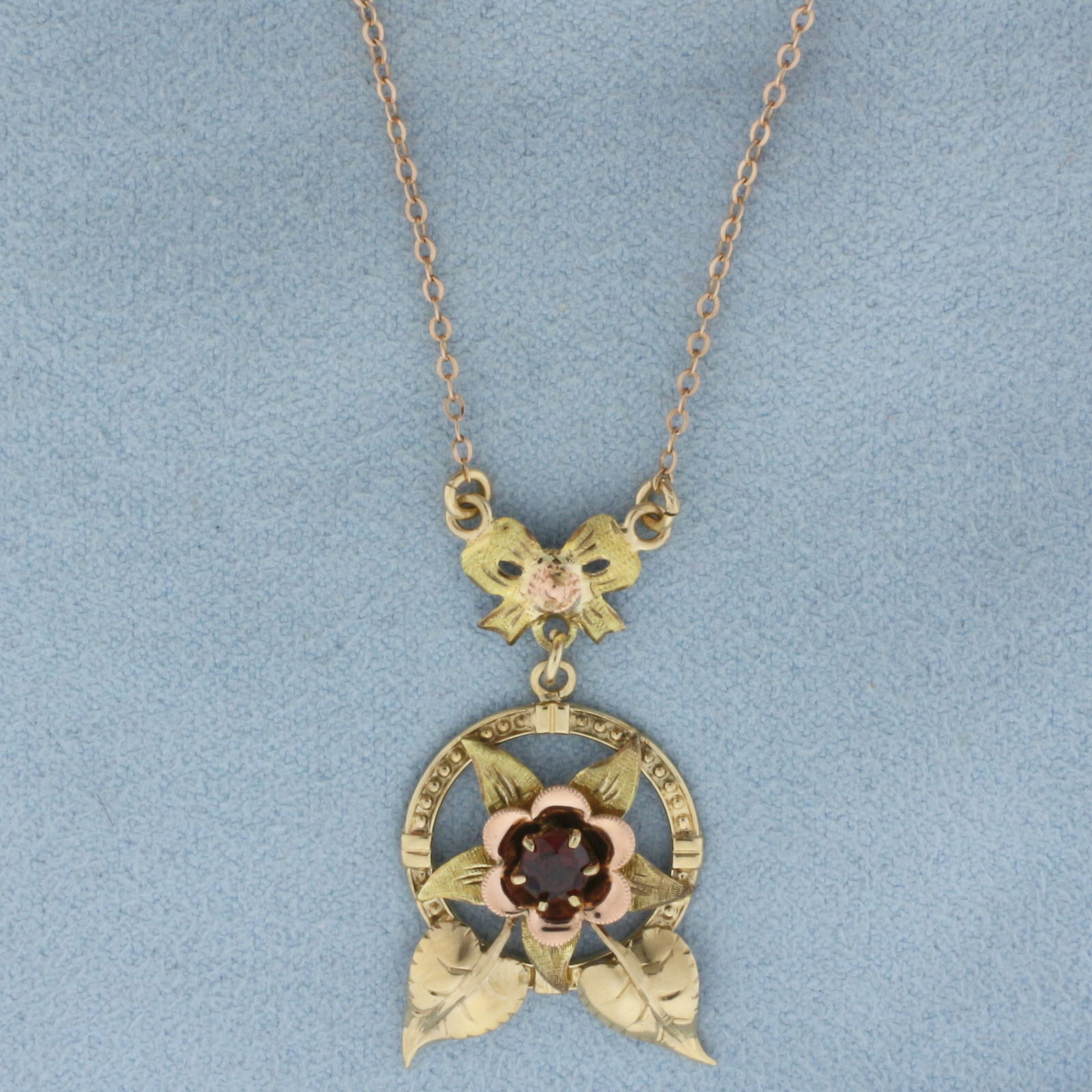 Vintage Lavalier Garnet Flower Necklace In 14k and 10k Yellow Gold (1 of 2)