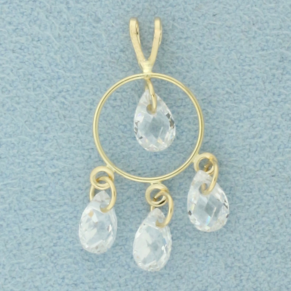 Briolette Crystal Dangle Pendant in 14k Yellow Gold: In 14k Yellow Gold. 7/8 inch long. 1/2 inch wide. .8g.