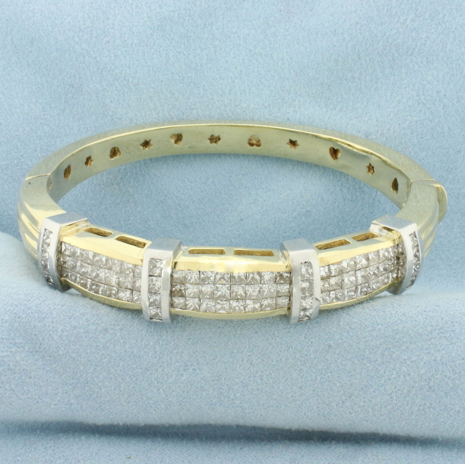 Invisible Set Diamond Hinged Bangle Bracelet in 14k Yellow and White Gold (1 of 3)