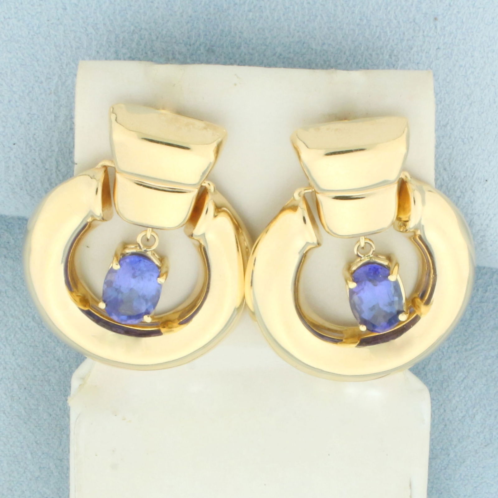 AAA Tanzanite Doorknocker Earrings in 14k Yellow Gold (1 of 2)