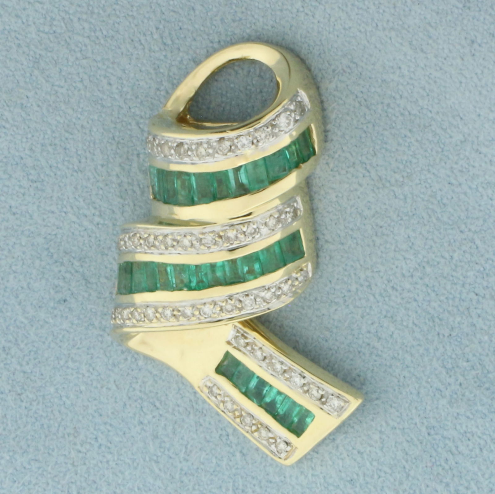 Emerald and Diamond Pendant or Slide in 14k Yellow Gold (1 of 3)