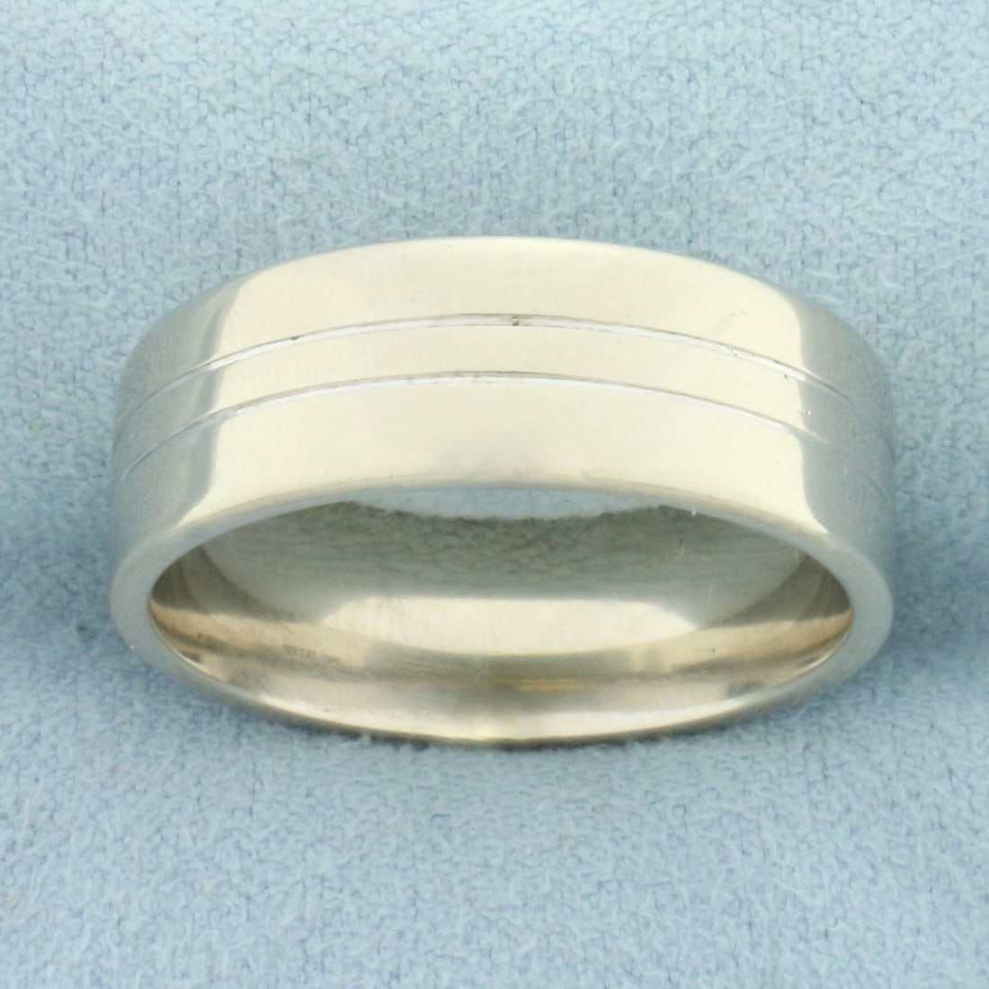 Mens Designer Diana Banded Wedding Band Ring in 14k White Gold (1 of 2)