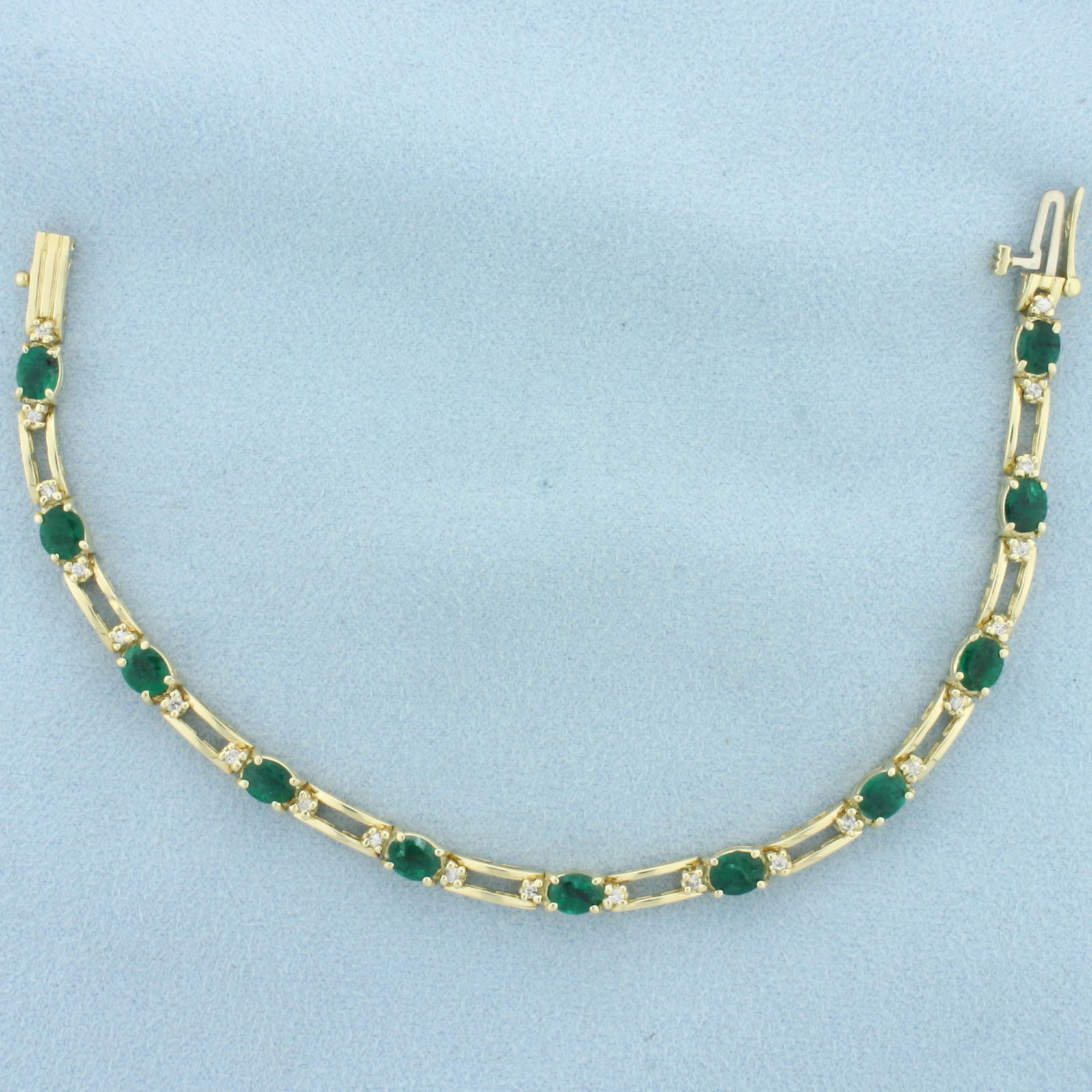 Emerald and Diamond Line Bracelet in 14k Yellow Gold (1 of 2)
