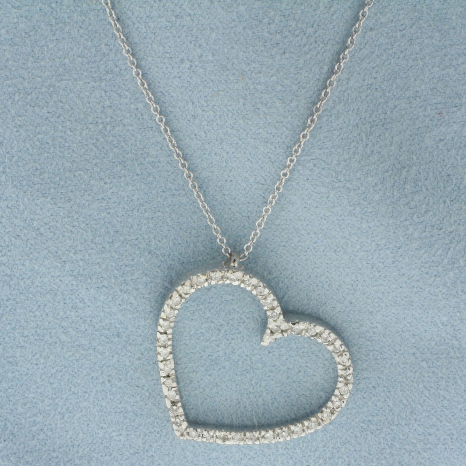 Diamond Heart Necklace in 18k White Gold Heart and 14k White Gold Chain (1 of 2)