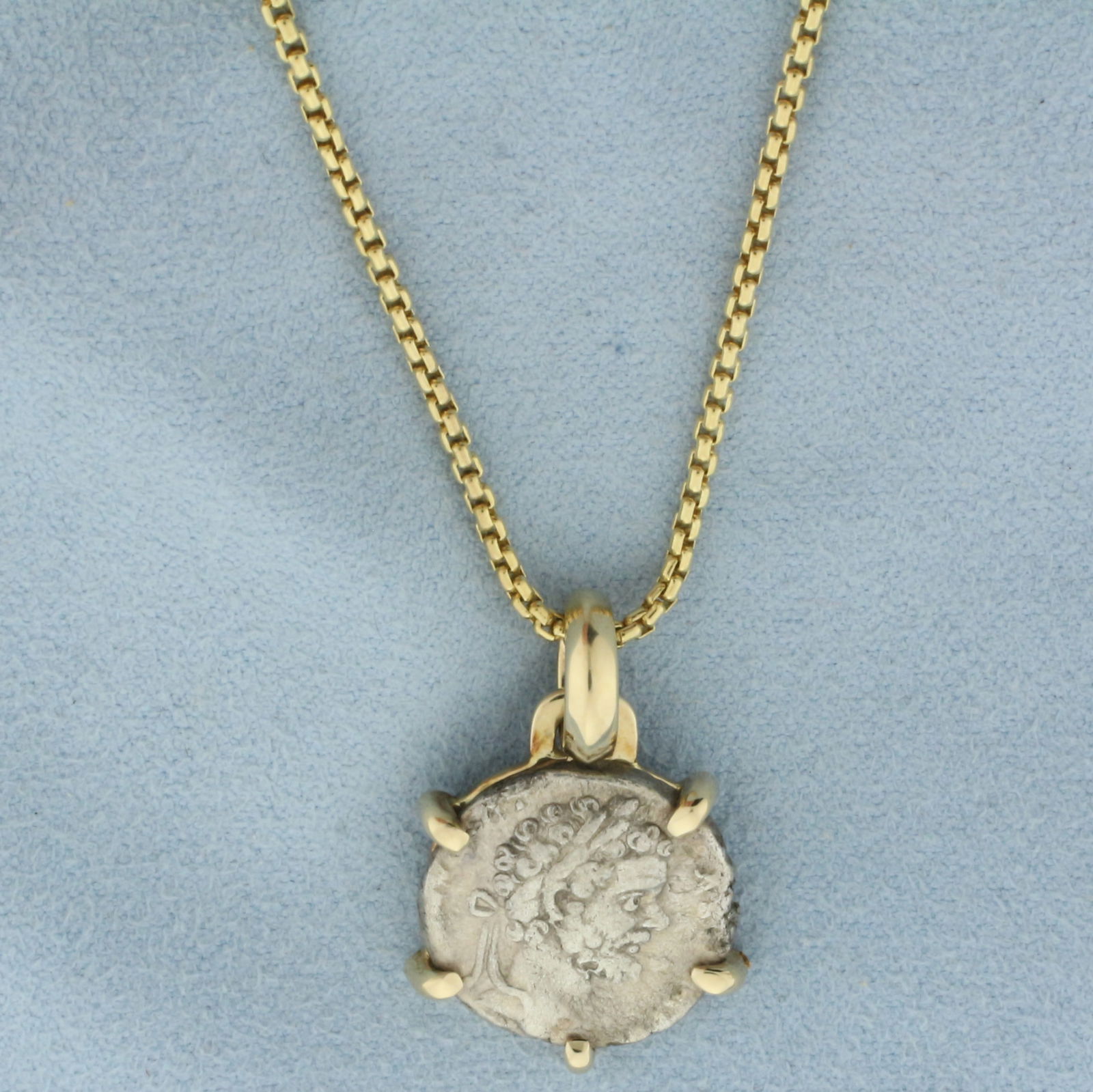 Roman Empire Silver Denarius Coin Necklace in 14k Yellow Gold (1 of 3)