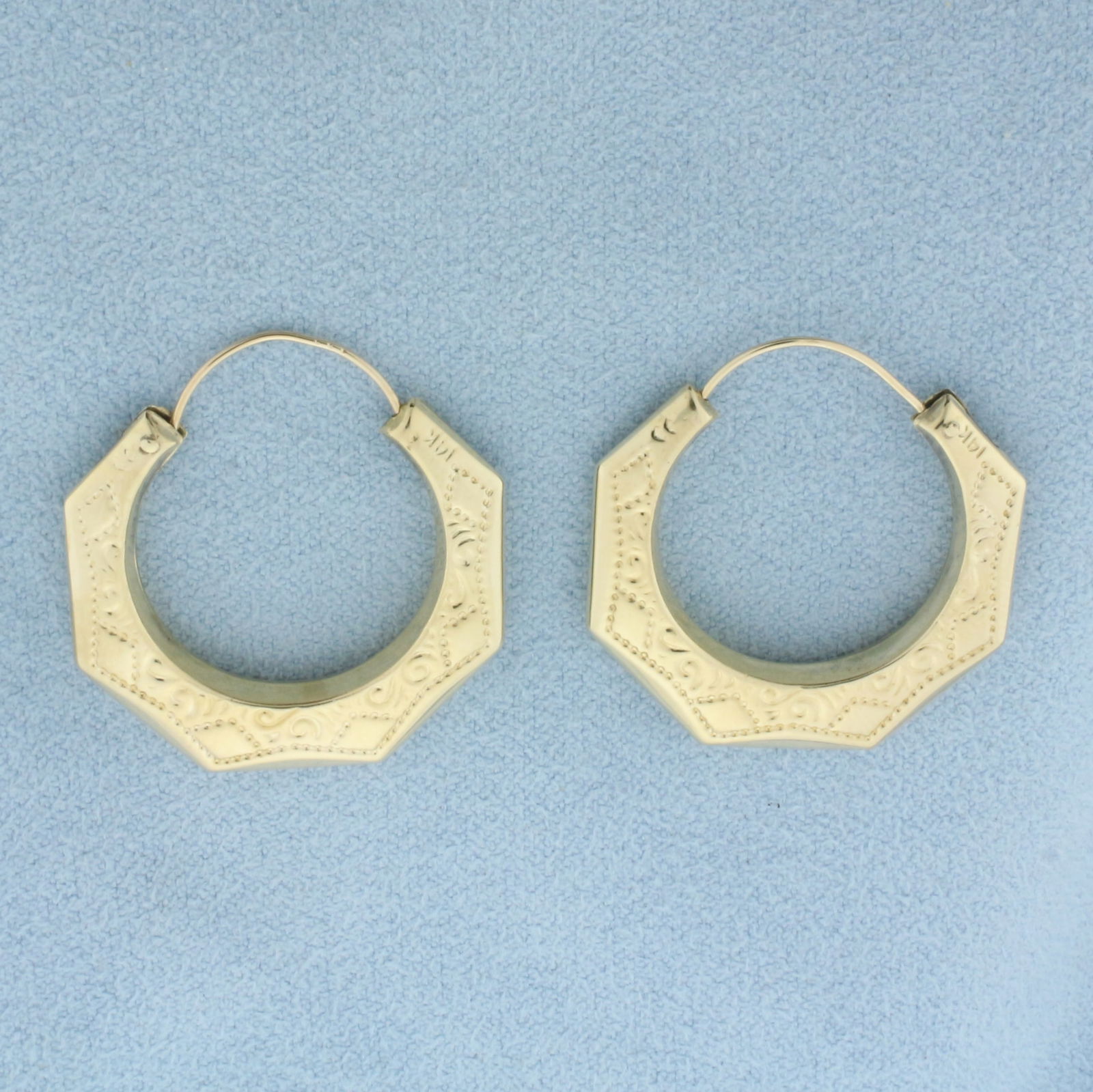 Embossed Hoop Earrings in 14k Yellow Gold (1 of 2)