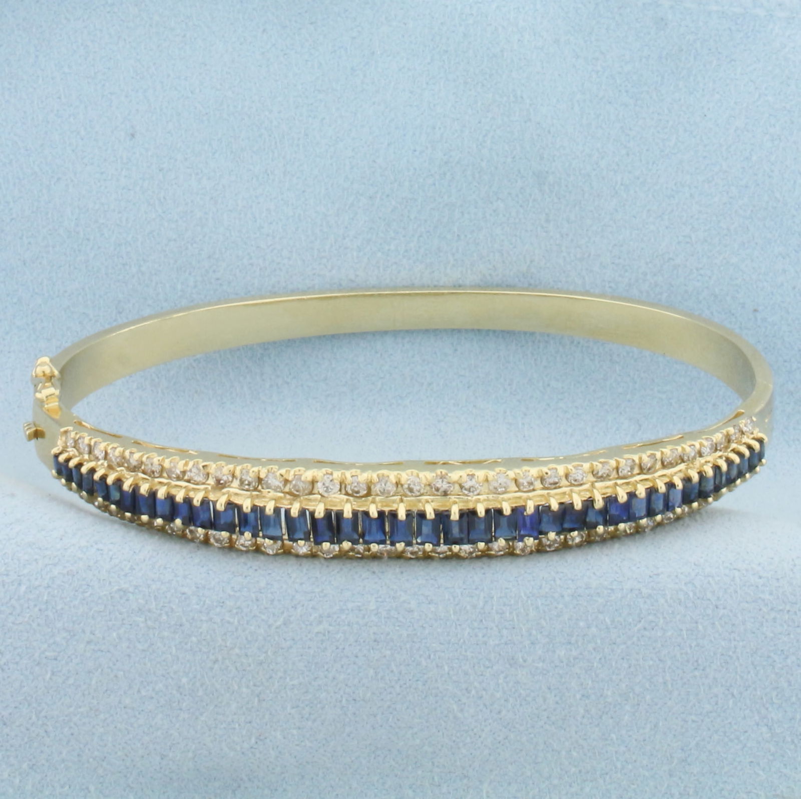 Sapphire and Diamond Hinged Bangle Bracelet in 14k Yellow Gold (1 of 3)