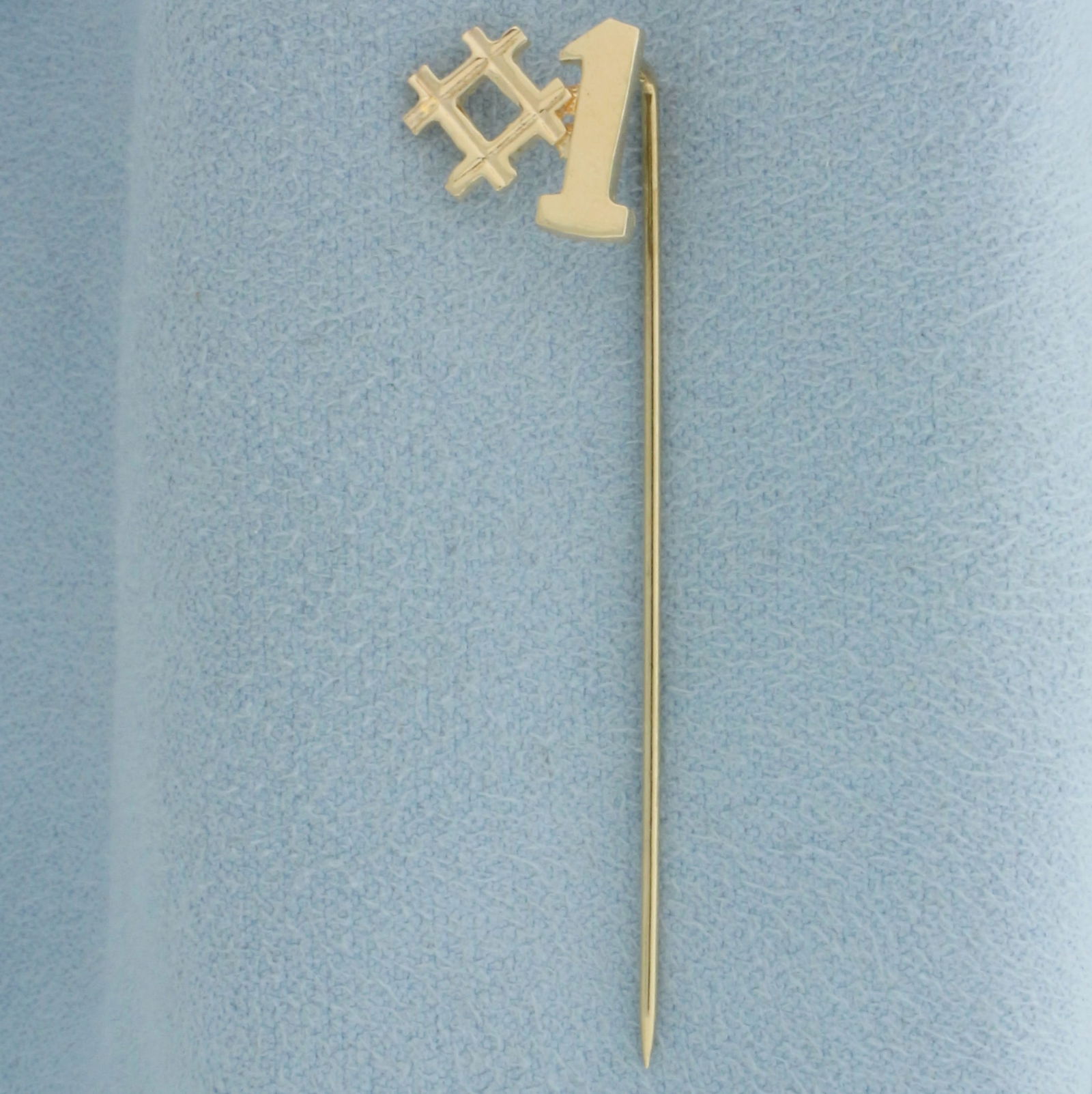 #1 Stick Pin 14k Yellow Gold: In 14k yellow gold. 2 inches long and 1/2 inch wide. 1.2g.