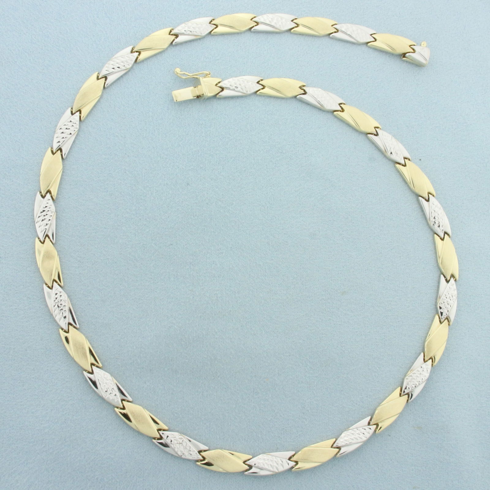 17 Inch Two Tone Diamond Cut Designer Link Necklace in 14k Yellow and White Gold (1 of 2)